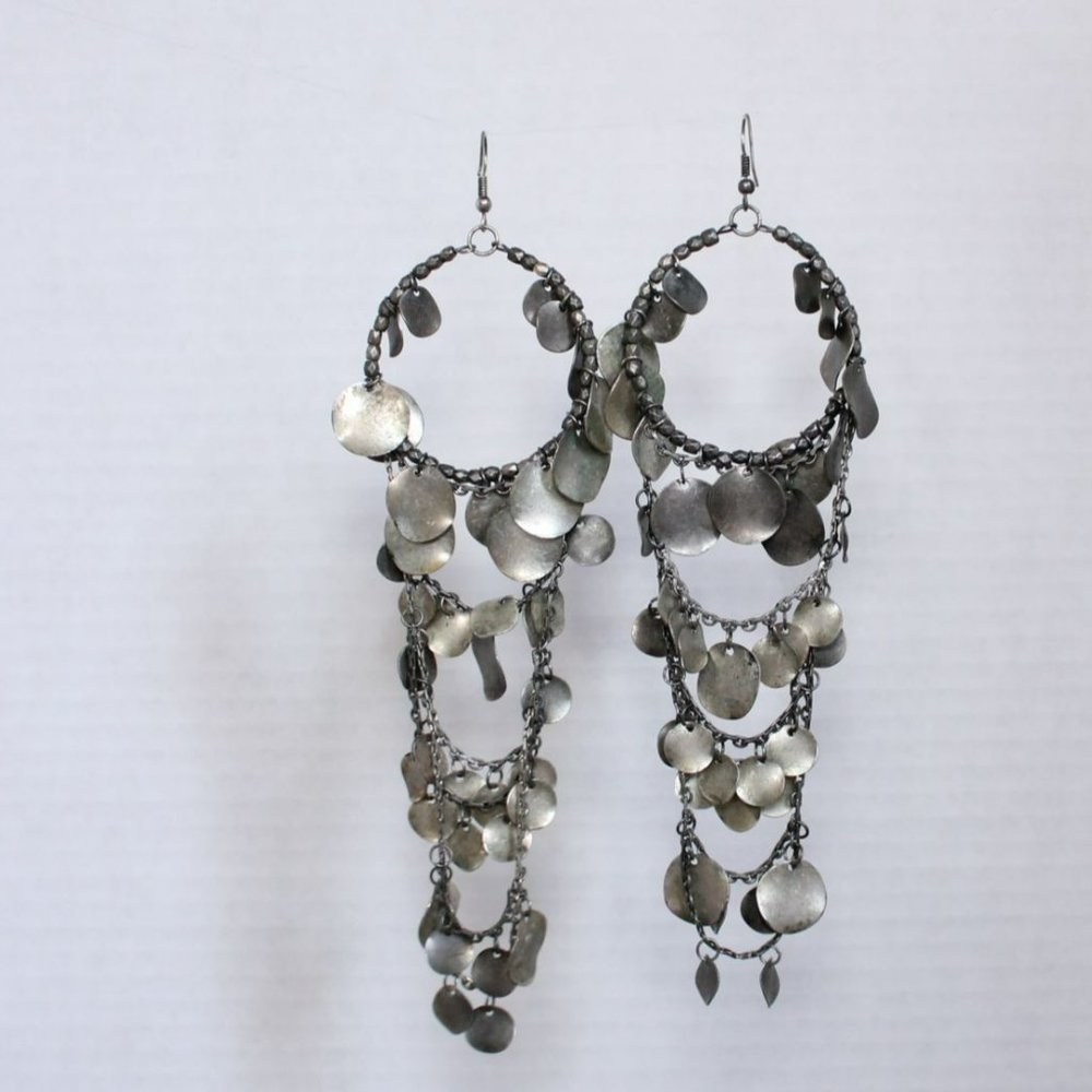 Silver Dangle Statement Earrings - Picture 6 of 8